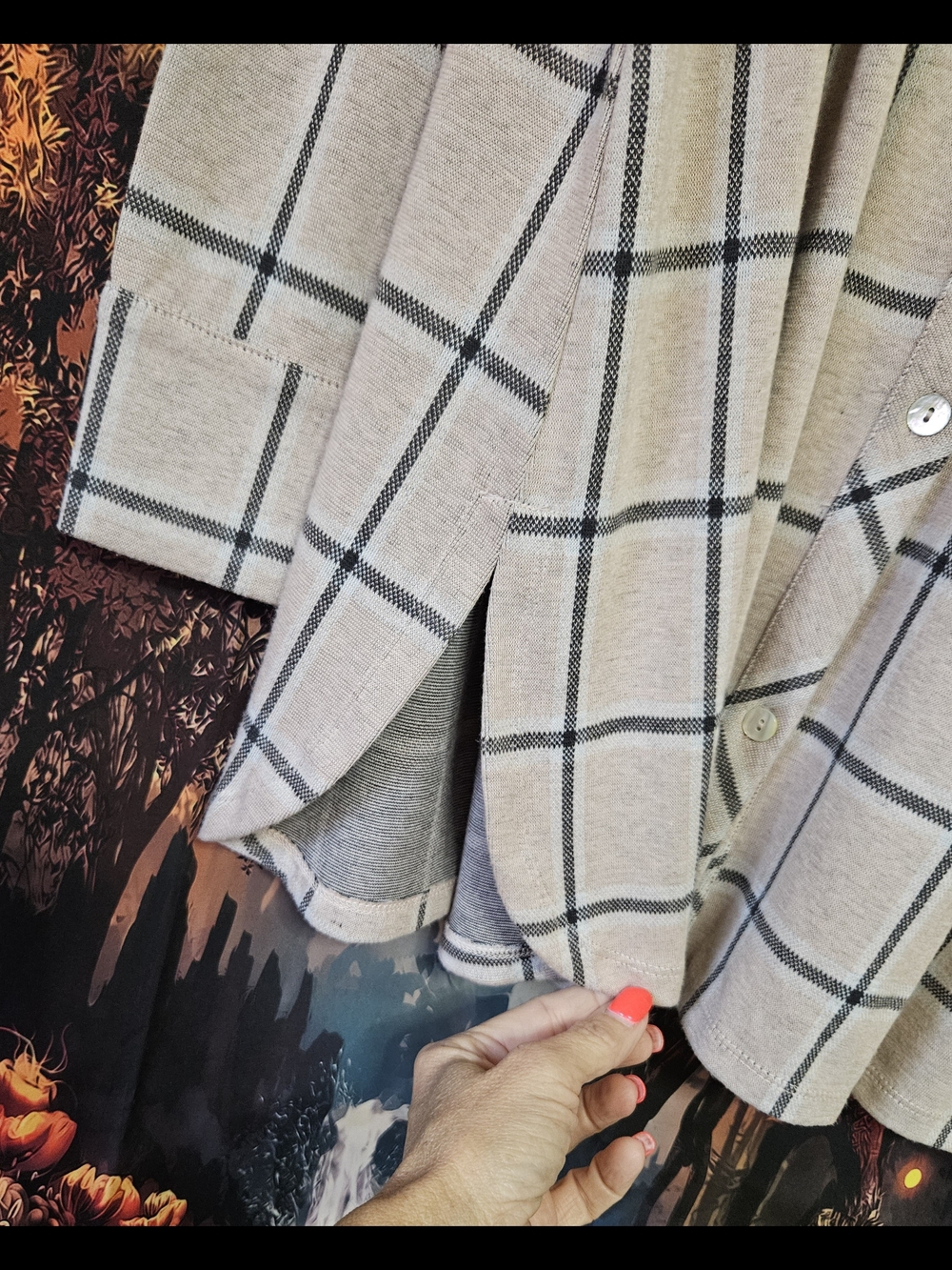 Soft Surroundings Tan And Gray Striped Plaid Tunic - Picture 3 of 7